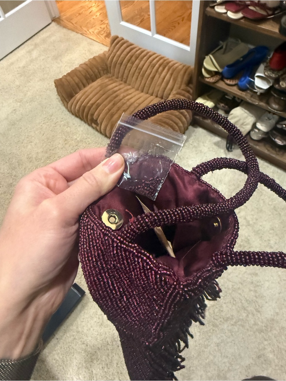 Reformation Valentina Mini Beaded Fringe Bag "Burgundy Beaded" NWOT - Picture 6 of 6